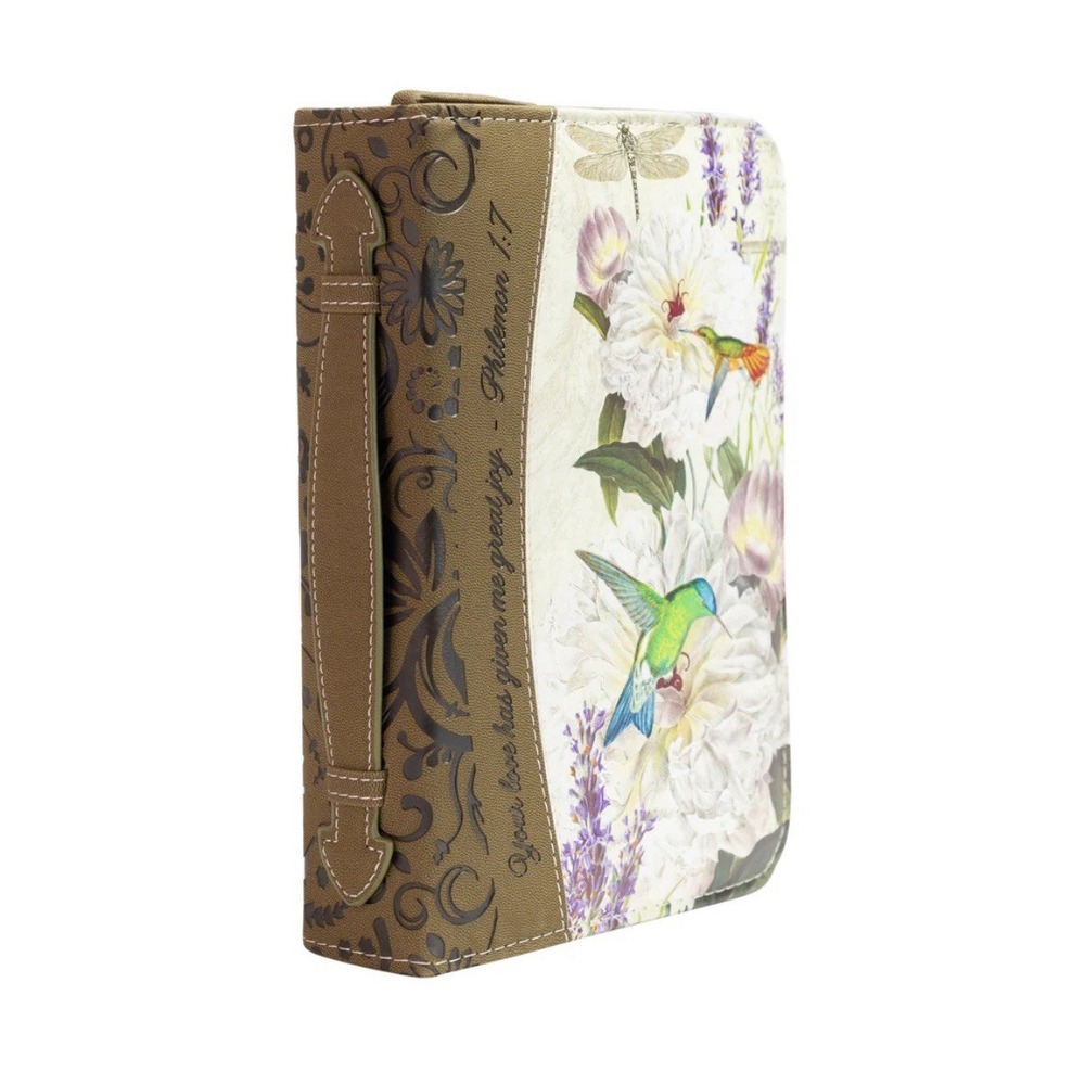 Divine Details Bible Cover, Hummingbird And Peonies, Philemon 1:7, Faux Leather